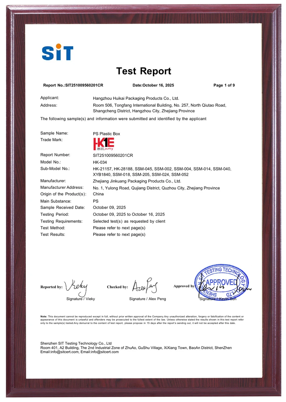 Framed cover of SIT report SIT251009560201CR for PS plastic boxes