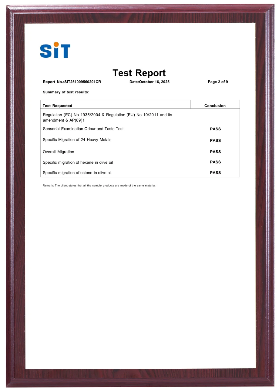 Framed summary page of the PS box report showing results for the listed tests