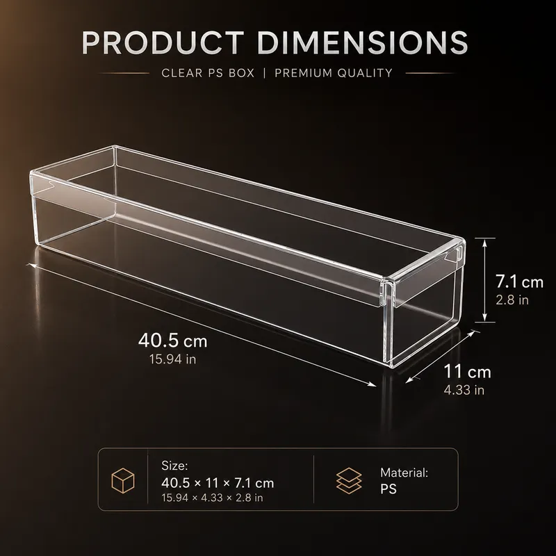 Clear PS Tray / Box (40x11) - SKU HK-40117 size 40 × 11 × 7.1 cm
