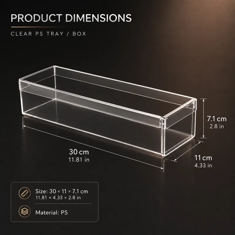 Clear PS Tray / Box (30x11) - SKU HK-30117 size 30 × 11 × 7.1 cm