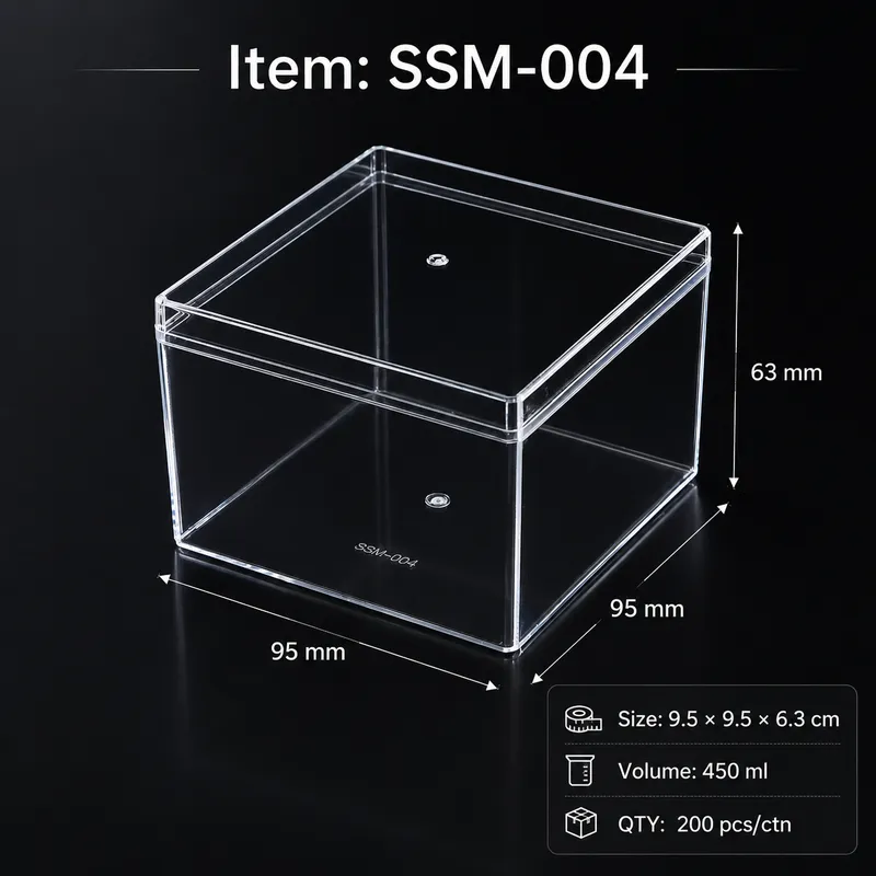 Clear Square Box - SKU SSM-004 size 9.5 × 9.5 × 6.3 cm