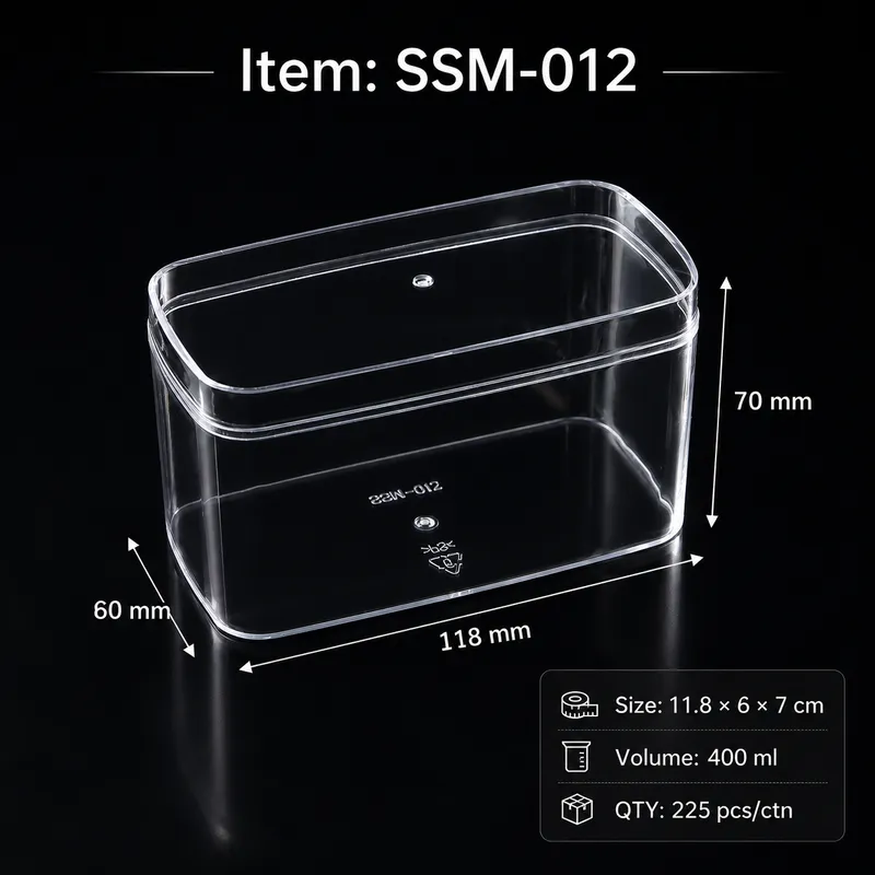 Clear Rectangular Box - SKU SSM-012 size 11.8 × 6 × 7 cm