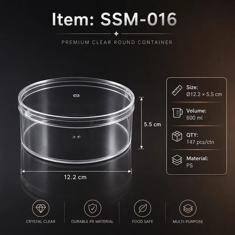 Clear Round Dessert Container - SKU SSM-016 size Ø12.2 × 5.5 cm