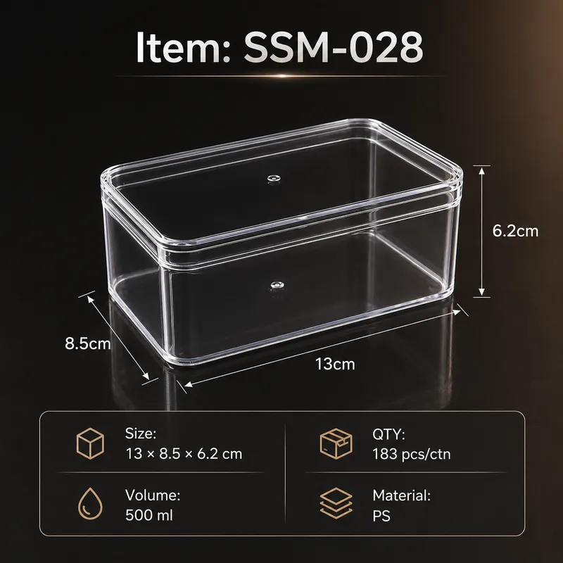 Clear Rectangular Box - SKU SSM-028 size 15.6 × 8.5 × 7.2 cm