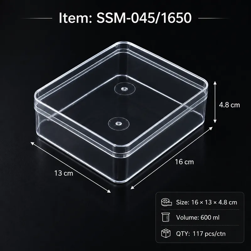 Clear Dessert Container - SKU SSM-045 size 16 × 13 × 4.8 cm
