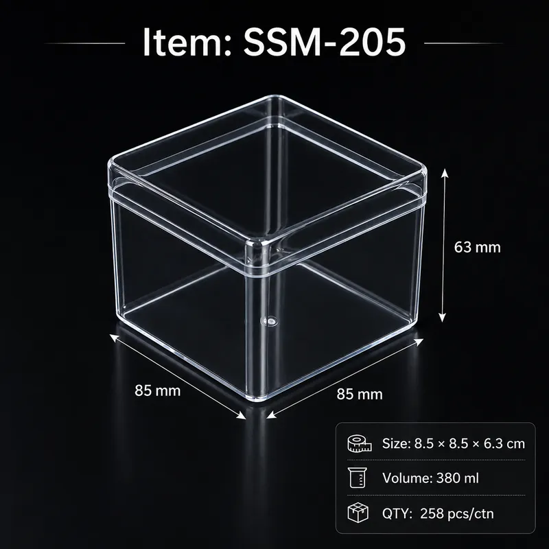 Clear Square Box - SKU SSM-205 size 8.5 × 8.5 × 6.3 cm